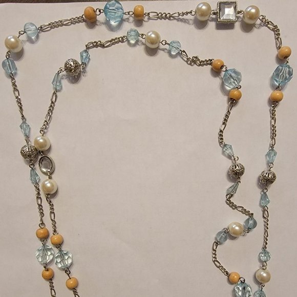 Premier Designs Jewelry - Blue/Silver/Faux Pearl Necklace